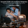 Tragbare Powerstation,1102.5Wh LiFePO4 Akku,0-100% Aufgeladen in 90 Min,AC 230V Ausgang X 3 1200W (2400W Spitze),PD100W Solargenerator Für Camping, Draußen, Reisen, Notfälle