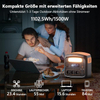 Tragbare Powerstation 1500W (Power Lifting 3000W), 1102,5Wh, LiMnFePO4 Akku, 0-100% in 85 Min aufgeladen, USB-C-100W, DC-Ausgang, 230V AC Steckdosen, MPPT 400W Solarladung, für Camping, Outdoor