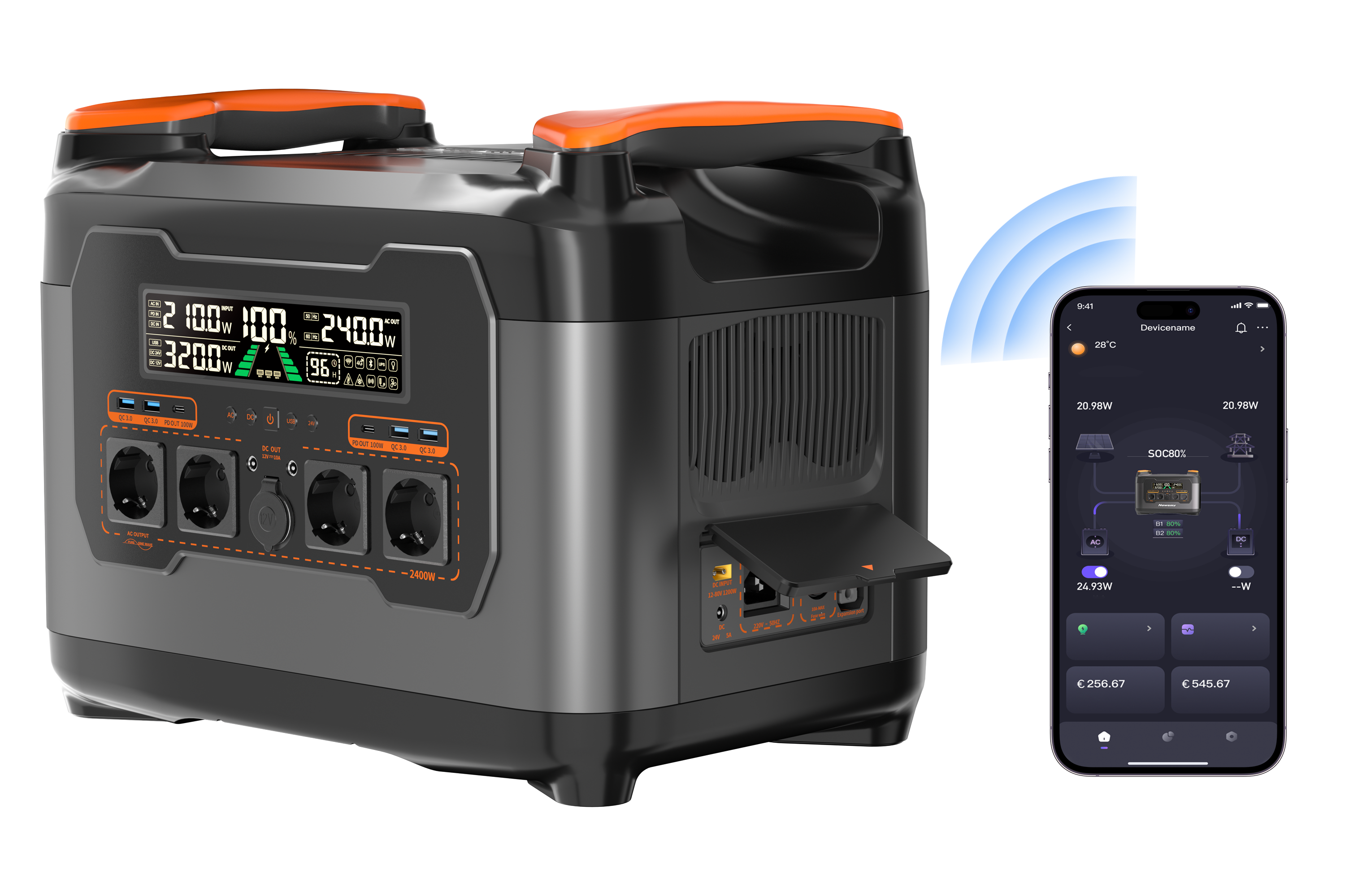 Tragbares All-in-one-2400-W-Kraftwerk mit integrierter Mikro-Inverter-Stromversorgungslösung, Balkon-Solarenergiespeichersystem