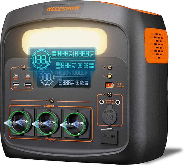 Tragbare Powerstation 1500W (Power Lifting 3000W), 1102,5Wh, LiMnFePO4 Akku, 0-100% in 85 Min aufgeladen, USB-C-100W, DC-Ausgang, 230V AC Steckdosen, MPPT 400W Solarladung, für Camping, Outdoor